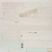 梁铨 《小茶室之一》 2012 茶、色、墨宣纸拼贴于亚麻布 47.5×62cm