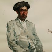 鹰笛手达拉莆夏（水彩）54x48cm 李晓林 2011年