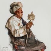 转经的老人（水彩）76x57cm 李晓林 2009