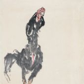斗鸡图，136cm×69cm，国画，1992 年