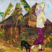 赶集去，50cm×55cm，油画，2014 年