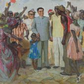 架起四海友谊桥，200cm×240cm，油画，1980 年