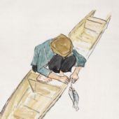 渔舟唱晚，137cm×69cm，国画，2014 年