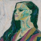穿条纹衣的侧面女孩，41.5cm×57cm，油画，1986 年