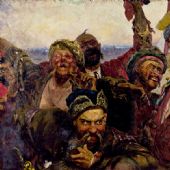 临摹列宾《扎波罗什人给土耳其苏丹王写信》局部 罗工柳  1958年 布面油彩 85×130cm 保存于浙江华茂艺术BETVlCTOR手机登录博物馆