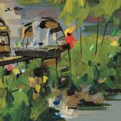 水车 罗工柳 1960 年 纸板油彩26×25cm 家属藏