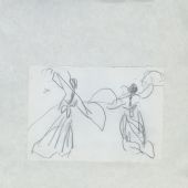 朝鲜双人扇舞   1977年 纸本铅笔  12.5×17.5cm