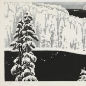 白山黑水，58×42cm，黑白木刻，1981