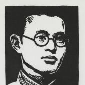 《社会主义在中国的传播》插图向孟熊烈士，13×9.5cm，黑白木刻，1982