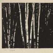 空林曲，30×56cm，黑白木刻，1982