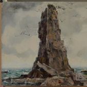 鸟家乡林岗-53×72cm 纸板油画1979年