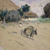 赶毛驴-林岗-27.5×36cm-纸板油画-1965