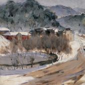 江南大雪（韶山冲）-林岗-44×58cm-木板油画-1964