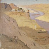 静静的黄河-林岗-32.8×47.5cm-纸板油画-1963