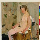 人体速写-林岗 35x27cm 纸板油画 1958