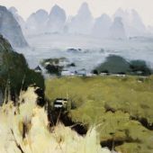 雨后桂林-林岗-46×40cm-纸板油画-1980