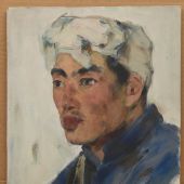 陕北青年 15x29cm 纸板油画 1965