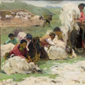 剪羊毛 52x75cm 纸板油画 1978