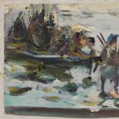 《白洋淀游击队》 创作小稿 16x23cm 纸板油画 1958