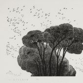 长空万点觅归巢，71×45cm，黑白木刻，1991