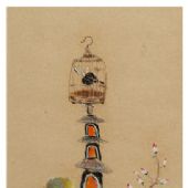 金丝笼240×70㎝纸本色粉2014年