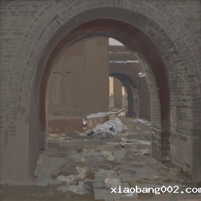 59 Yuan Yuan, The Small Town outside the City Gate, oil on canvas, 50 x 50 cm, 2009