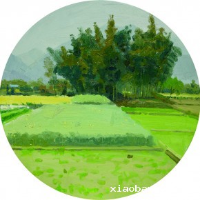 81 Yuan Yuan, The Roadside Scenery, oil on canvas, diameter 80 cm, 2012
