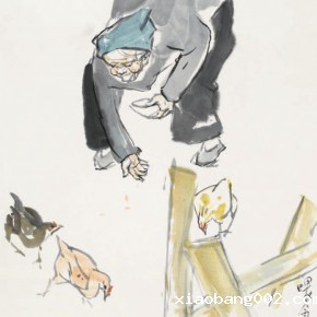 86 Luo Erchun, Feeding Figure, Chinese painting, 69 x 46 cm, 2014