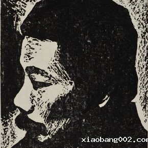 44 Luo Gongliu, Portrait of Lu Xun, black and white woodcut, 16 x 13 cm, 1936, collected by the family of the painter