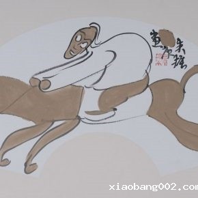59 Zhu Zhengeng, A Rider, ink and color on paper fan, 2008