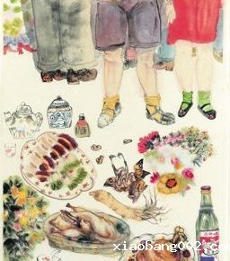 40 Li Jin, Banquet No.1, ink and color on paper, 230 x 53 cm, 2007